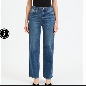 Blue Straight Leg Jeans with High-Rise Waist